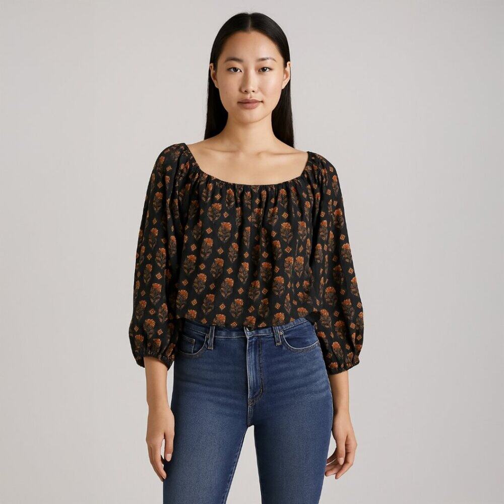 * A309 • Mango Autumn Floral Peasant Blouse
